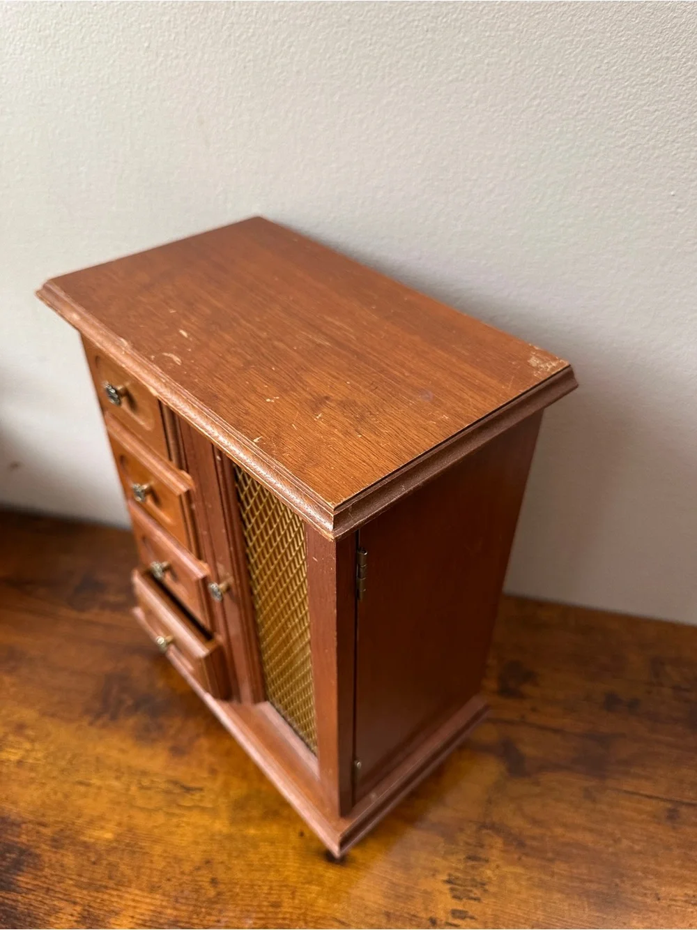 Vintage London Leather Musical Wooden Mini Armoire Jewelry Box! W5